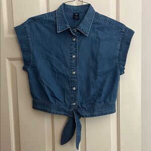 GAP denim Cap Sleeve Tie waist Crop Button Down Shirt